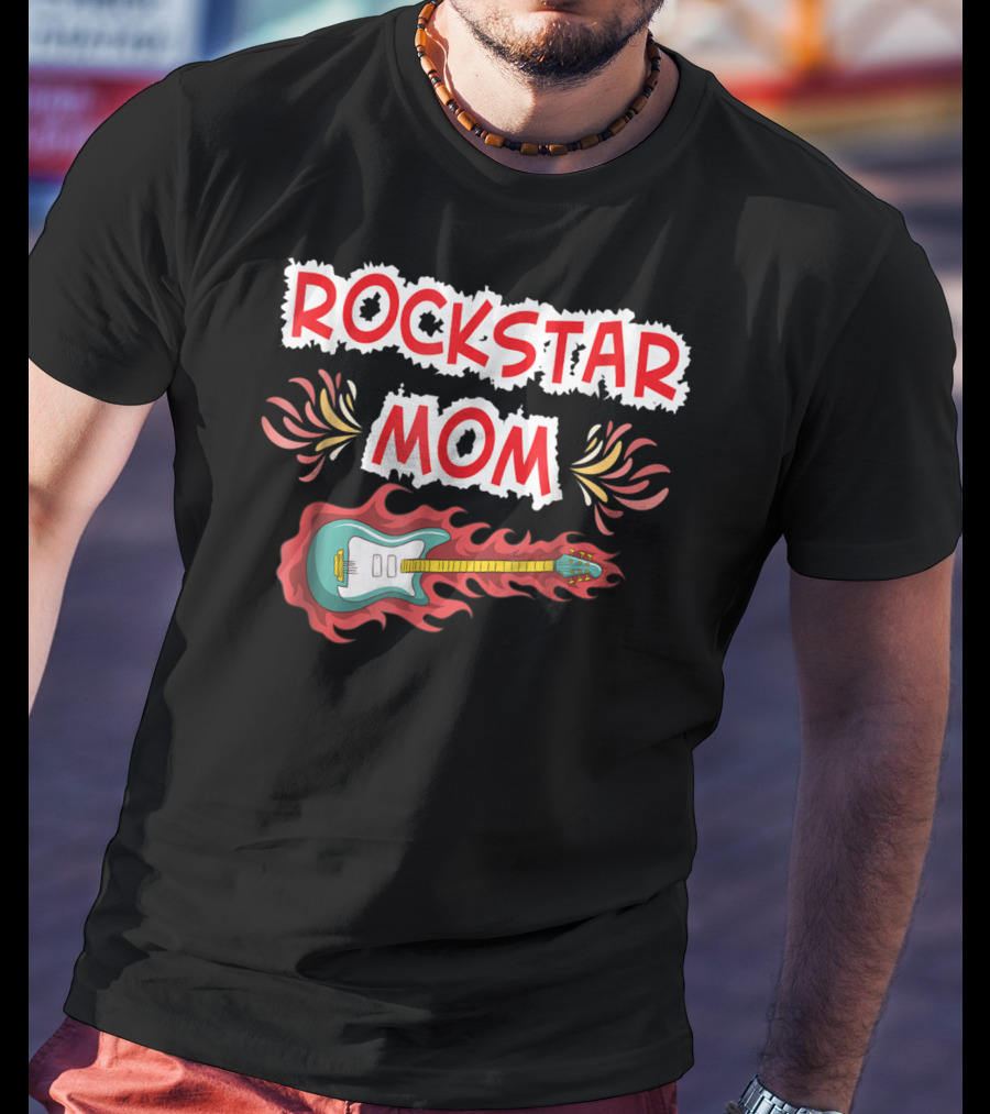 Rockstar Mom Electric Guitar Fire Design Rock Fan T-Shirt
