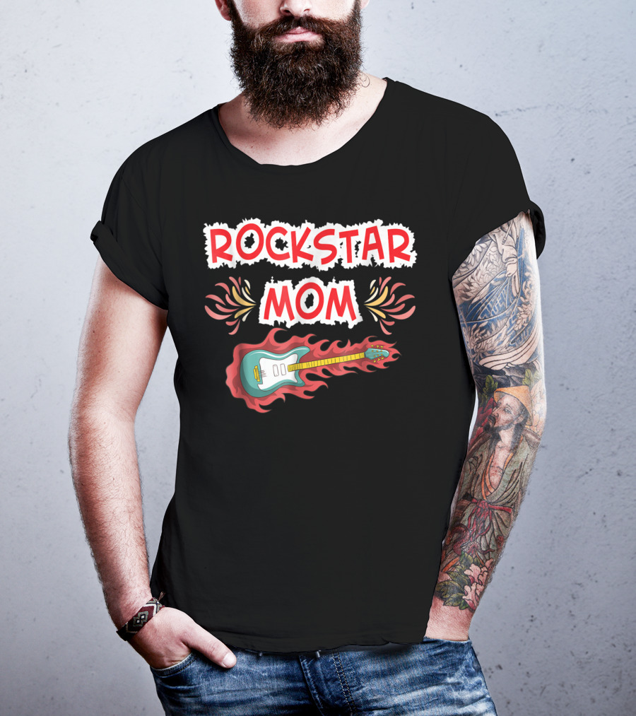 Rockstar Mom Electric Guitar Fire Design Rock Fan T-Shirt