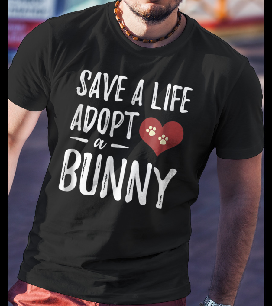 Save A Life Adopt A Bunny Heart Paw Prints T-Shirt