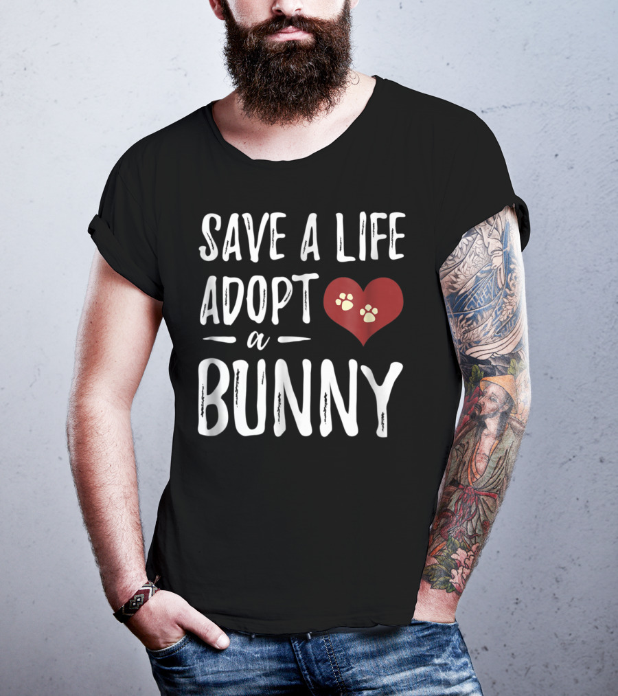 Save A Life Adopt A Bunny Heart Paw Prints T-Shirt