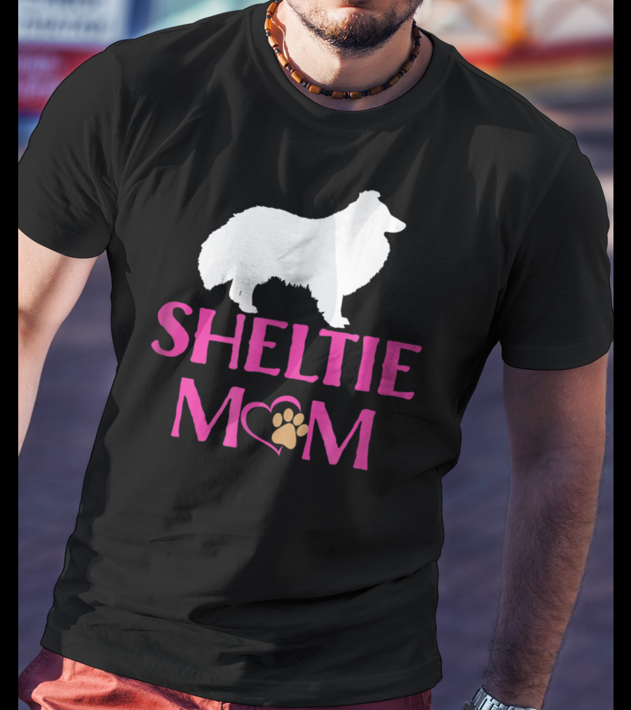 Sheltie Mom With Heart And Paw Prints T-Shirt