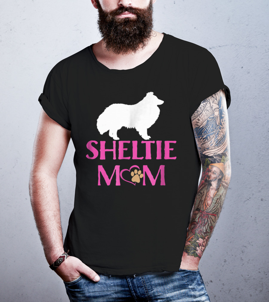 Sheltie Mom With Heart And Paw Prints T-Shirt