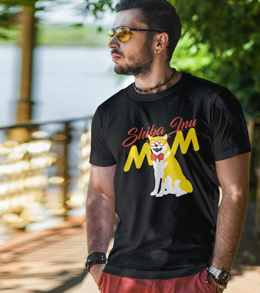 Shiba Inu Mom With Glasses And Bow Tie T-Shirt