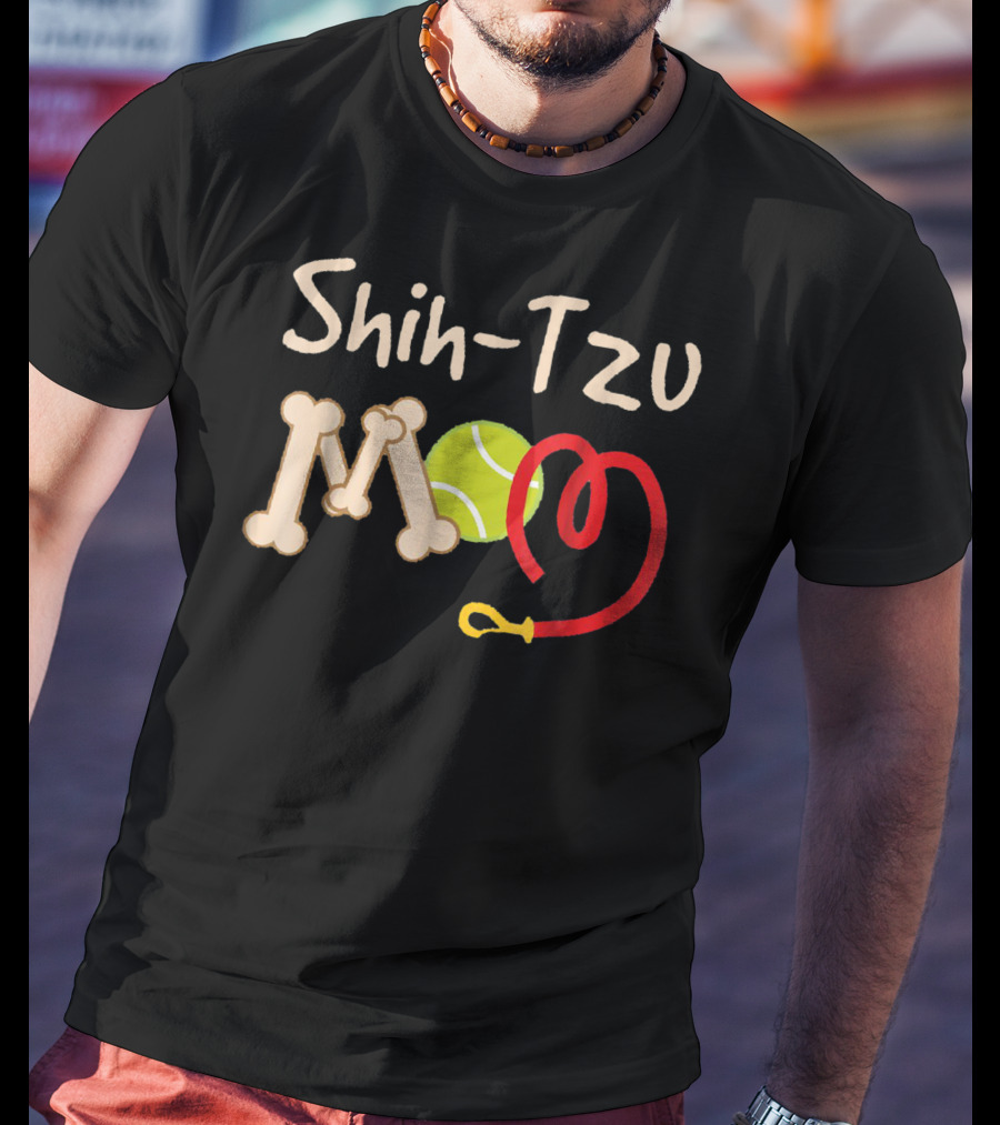 Shih Tzu Mom Tennis Ball And Bone Leash T-Shirt