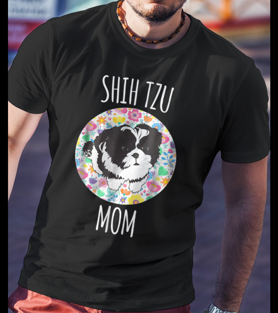 Shih Tzu Mom Floral Puppy T-Shirt