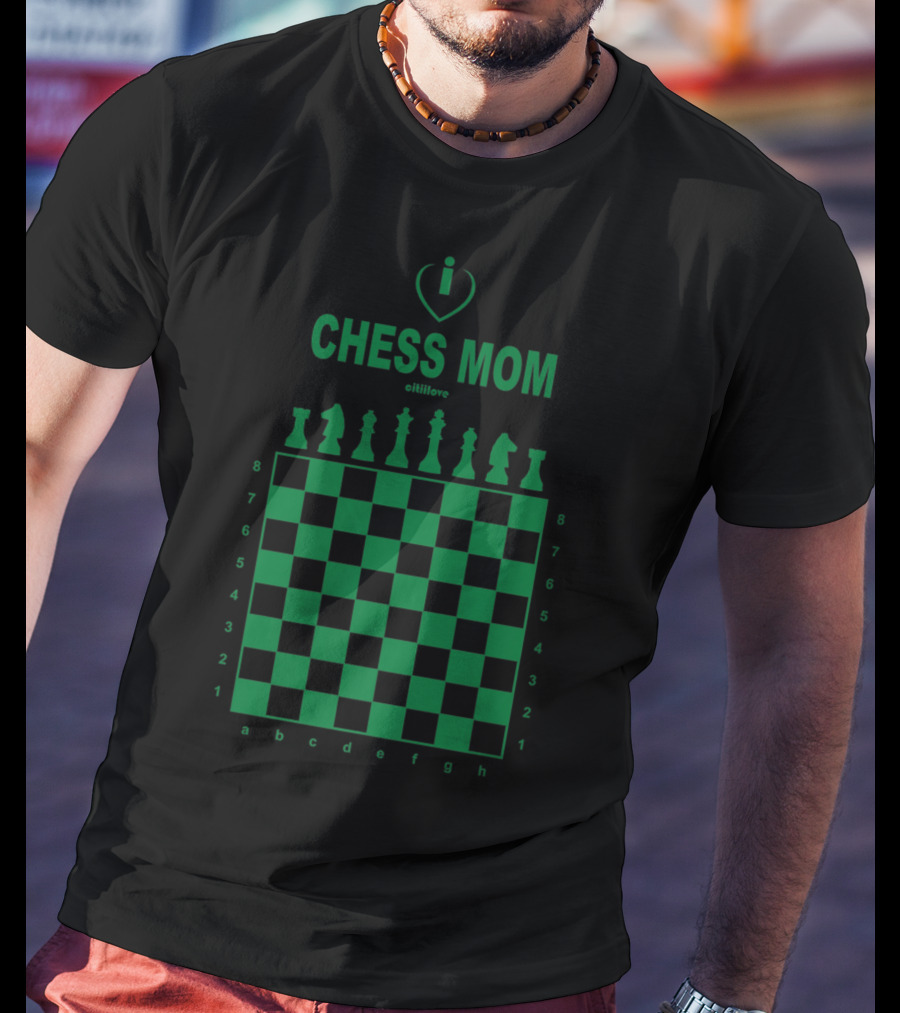 I Love Chess Mom Slim Fit Chess Board And Pieces T-Shirt
