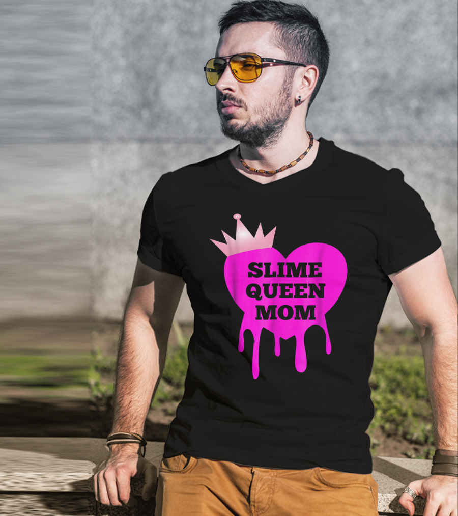 Slime Queen Mom Heart With Crown Birthday Theme Party Girl Tween T-Shirt