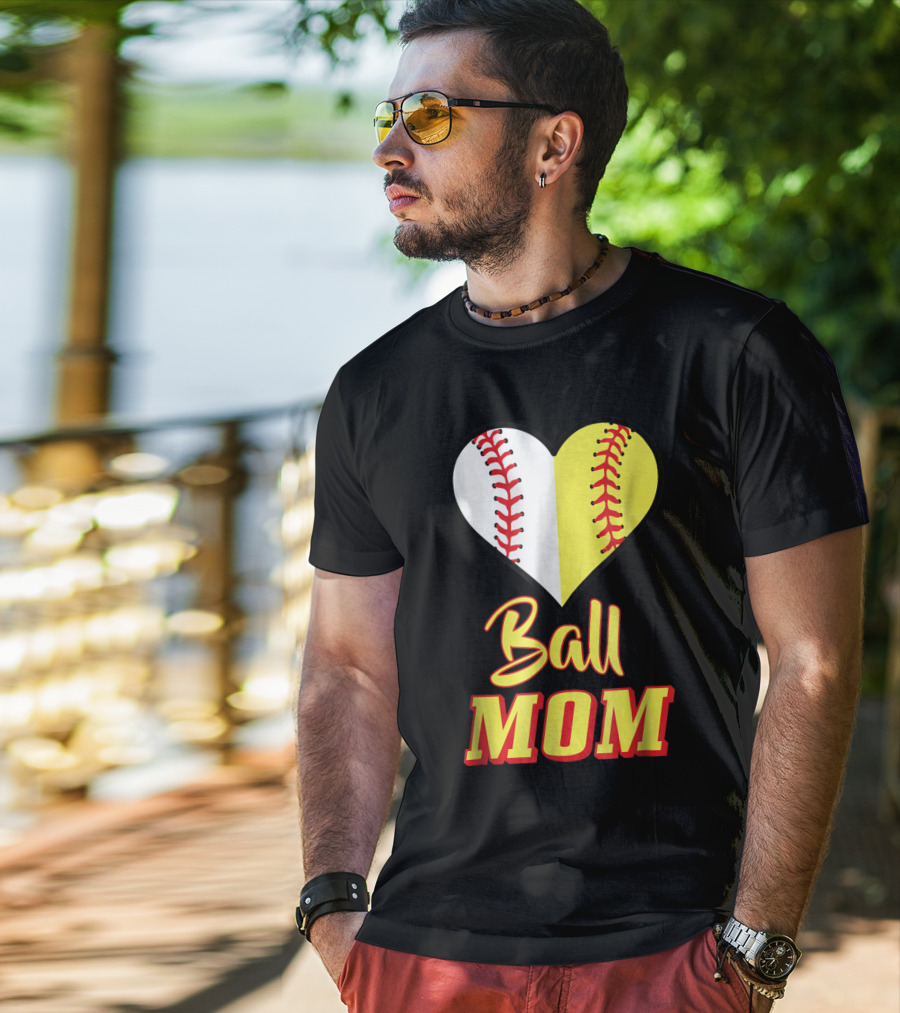 Ball Mom Softball Baseball Heart T-Shirt
