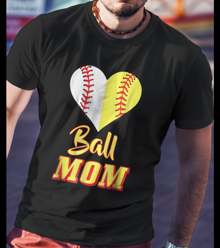 Ball Mom Softball Baseball Heart T-Shirt