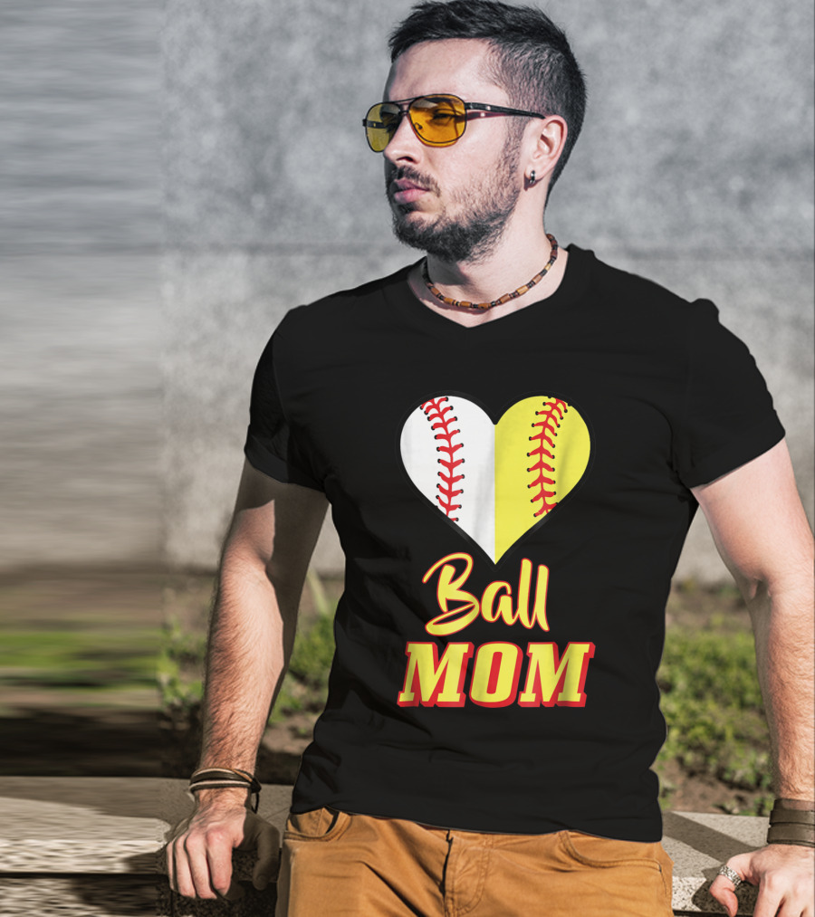 Ball Mom Softball Baseball Heart T-Shirt