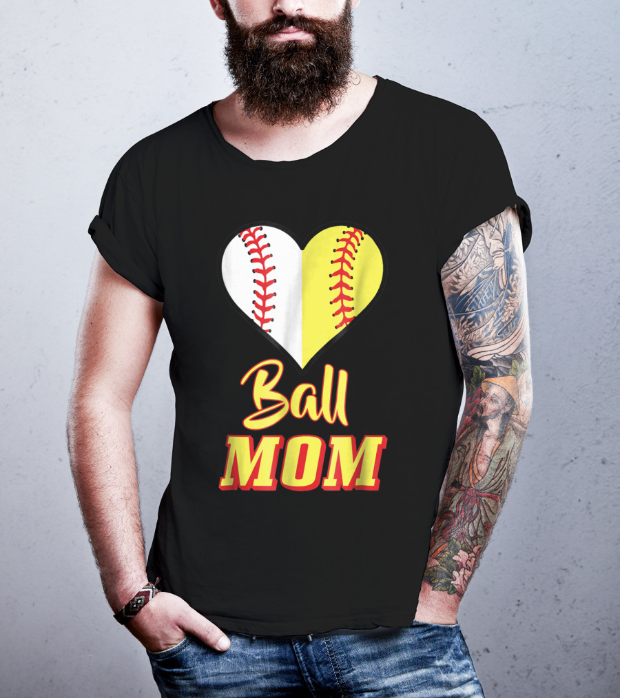 Ball Mom Softball Baseball Heart T-Shirt
