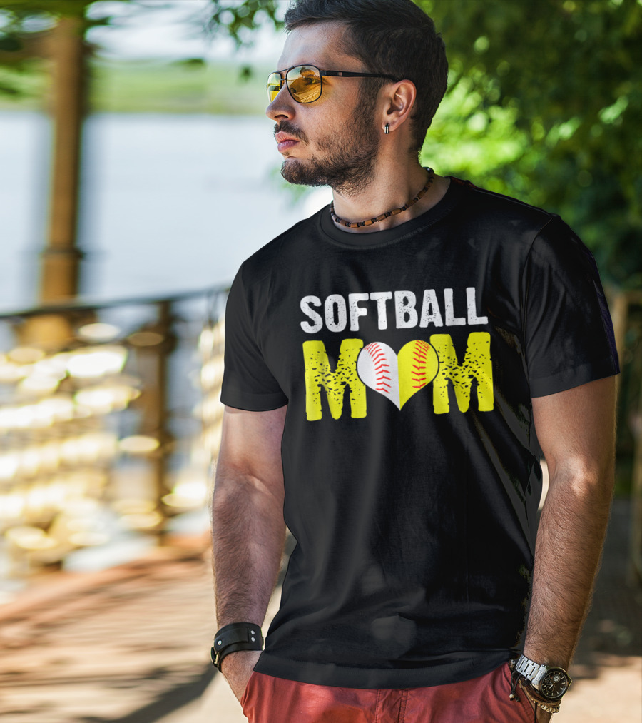 Softball Mom Heart Baseball T-Shirt