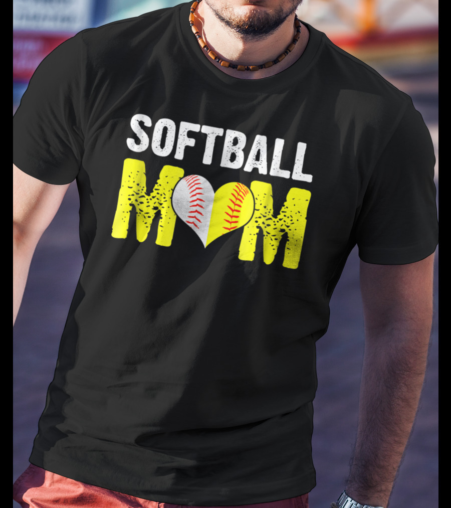Softball Mom Heart Baseball T-Shirt