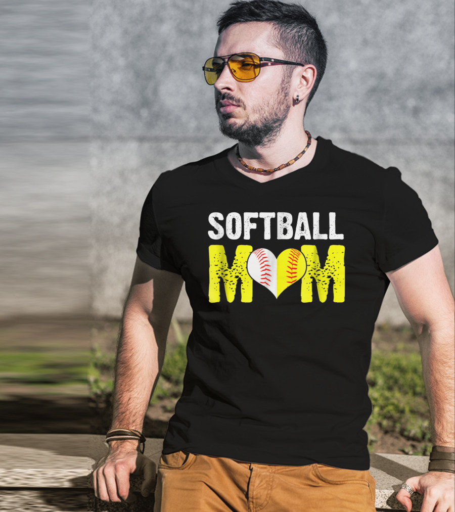 Softball Mom Heart Baseball T-Shirt