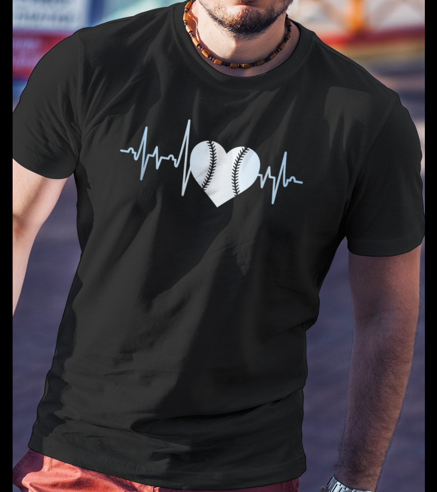 Softball Player Heartbeat Stitch Heart Shape T-Shirt