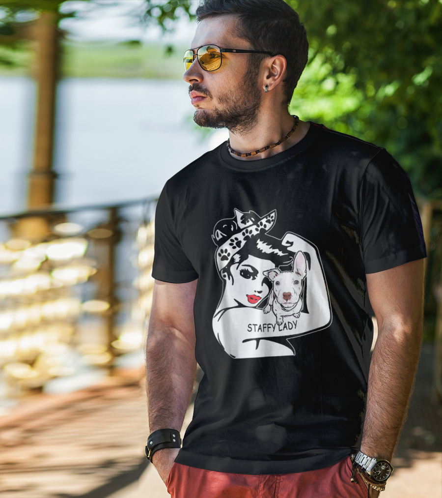 Staffy Lady Staffordshire Bull Terrier Strong Mom Birthday T-Shirt