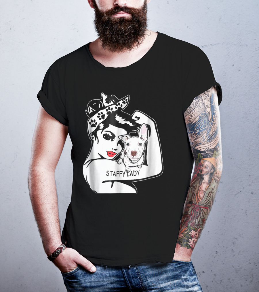 Staffy Lady Staffordshire Bull Terrier Strong Mom Birthday T-Shirt