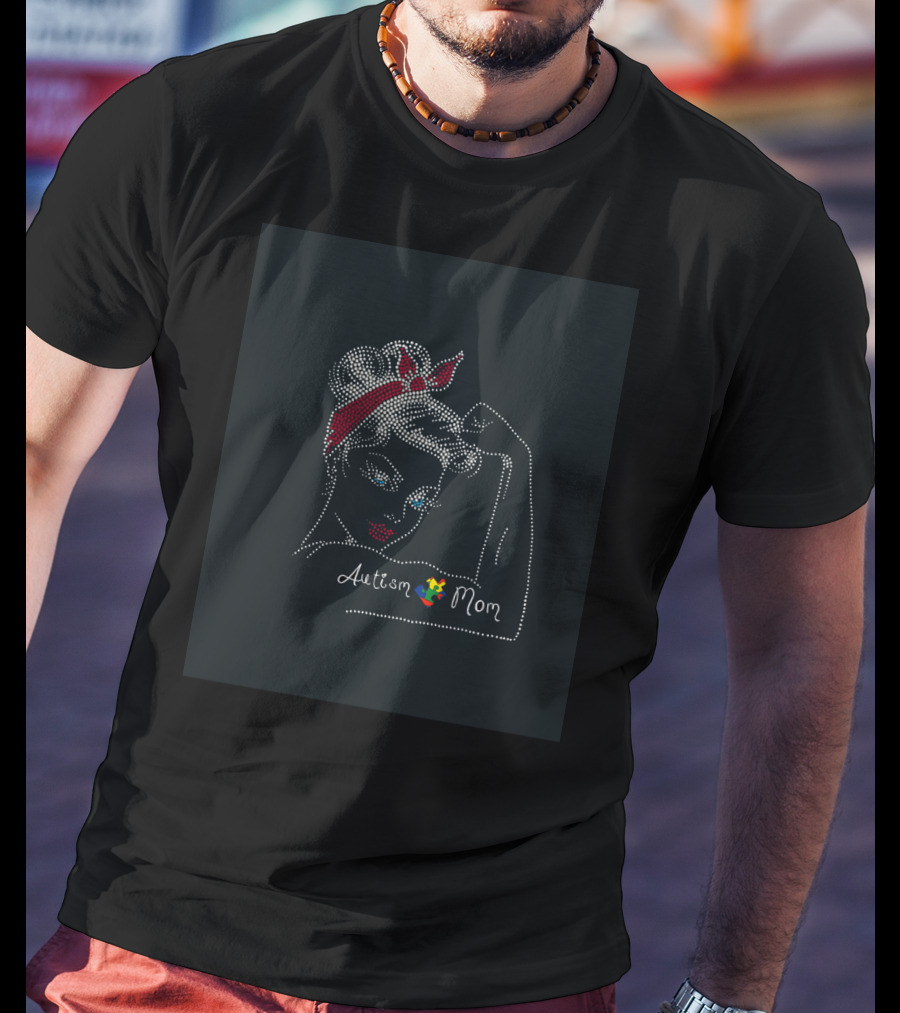 Autism Mom Strong With Ribbon Awareness T-Shirt