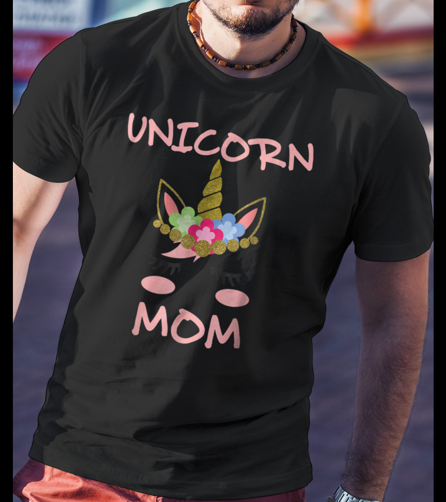 Unicorn Mom Glitter Floral Headband Funny Cute Unicorn T-Shirt
