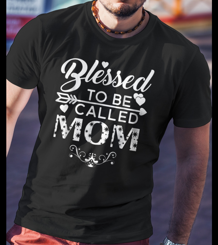 Blessed To Be Called Mom With Hearts And Arrow Motif T-Shirt