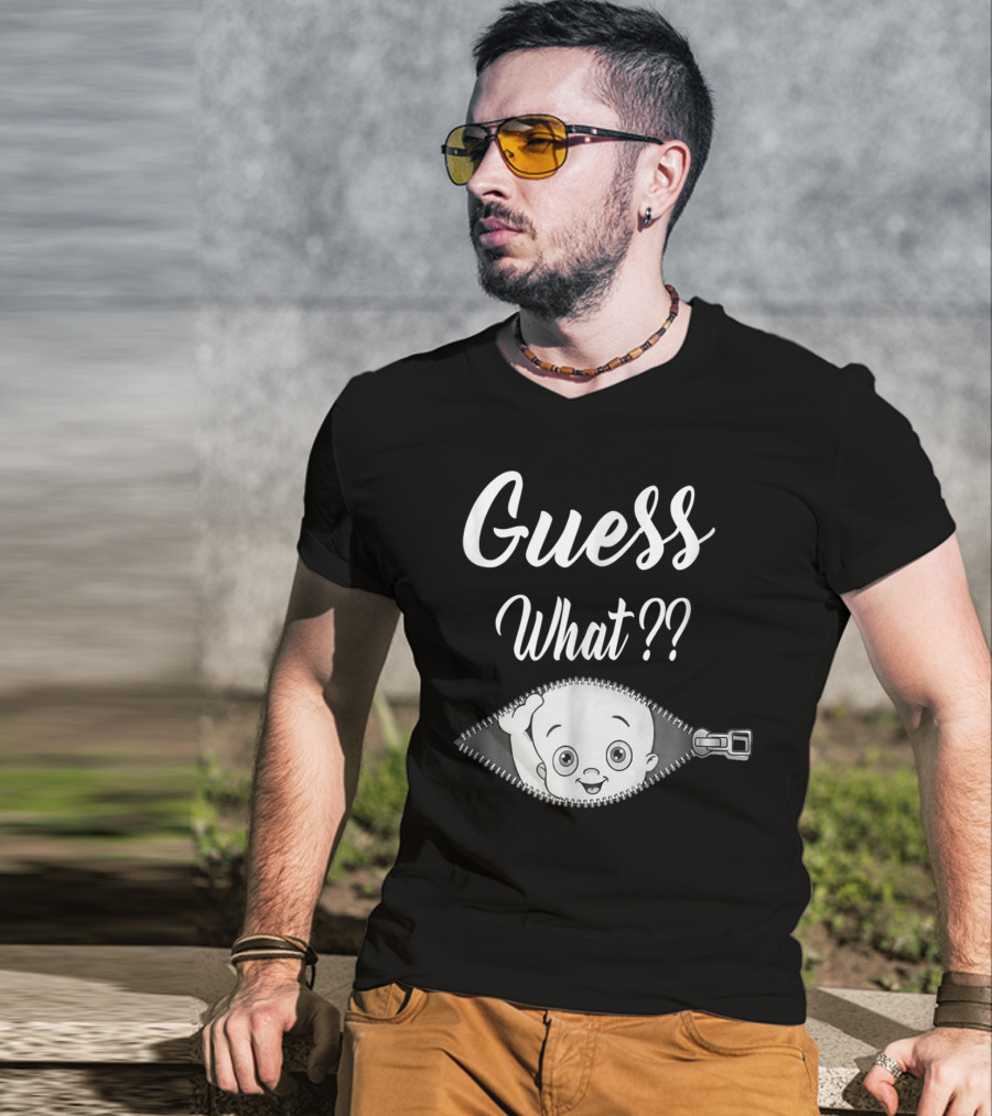 Guess What Pregnancy Announcement Expectant Mom Tee Zipper Baby Reveal T-Shirt