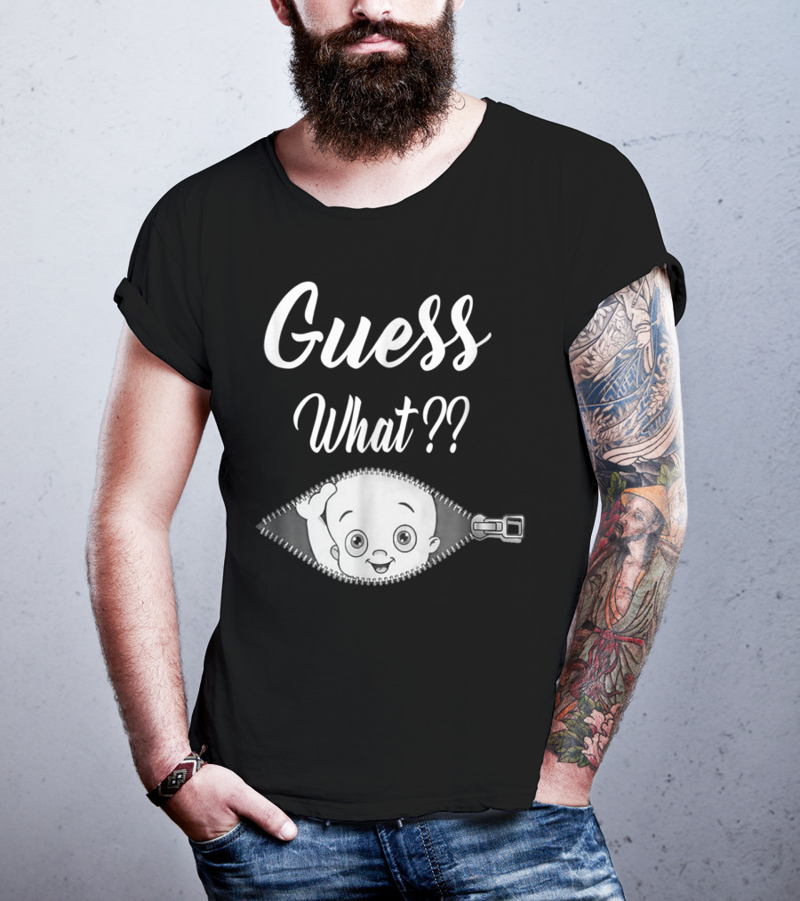 Guess What Pregnancy Announcement Expectant Mom Tee Zipper Baby Reveal T-Shirt
