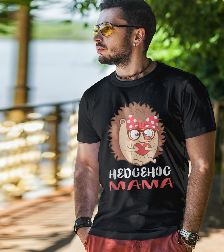 Hedgehog Mama Pet Lover Owner Mom With Glasses And Polka Dot Bow T-Shirt