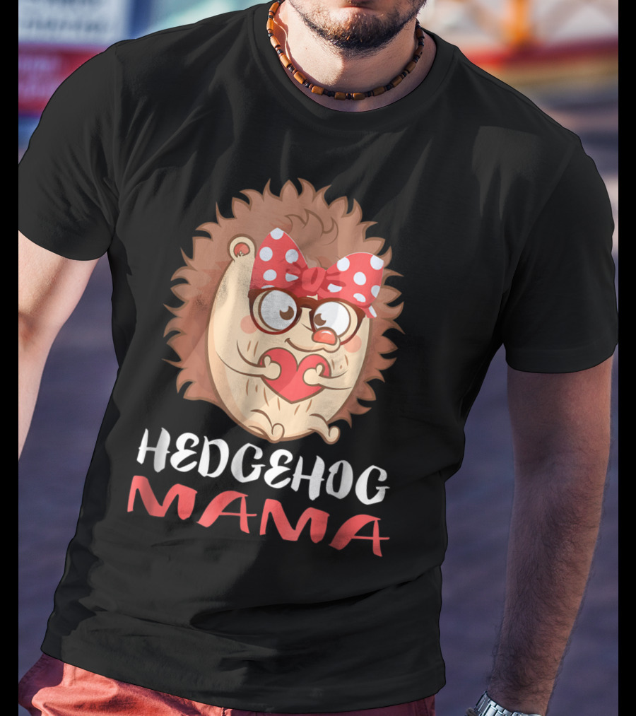 Hedgehog Mama Pet Lover Owner Mom With Glasses And Polka Dot Bow T-Shirt