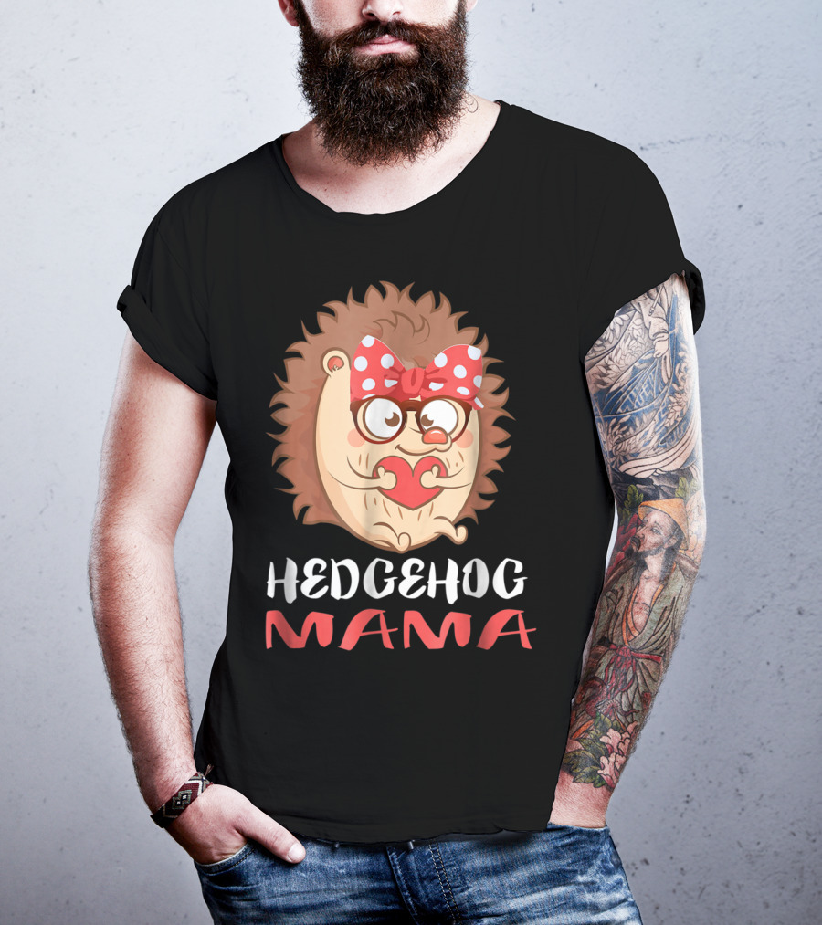Hedgehog Mama Pet Lover Owner Mom With Glasses And Polka Dot Bow T-Shirt