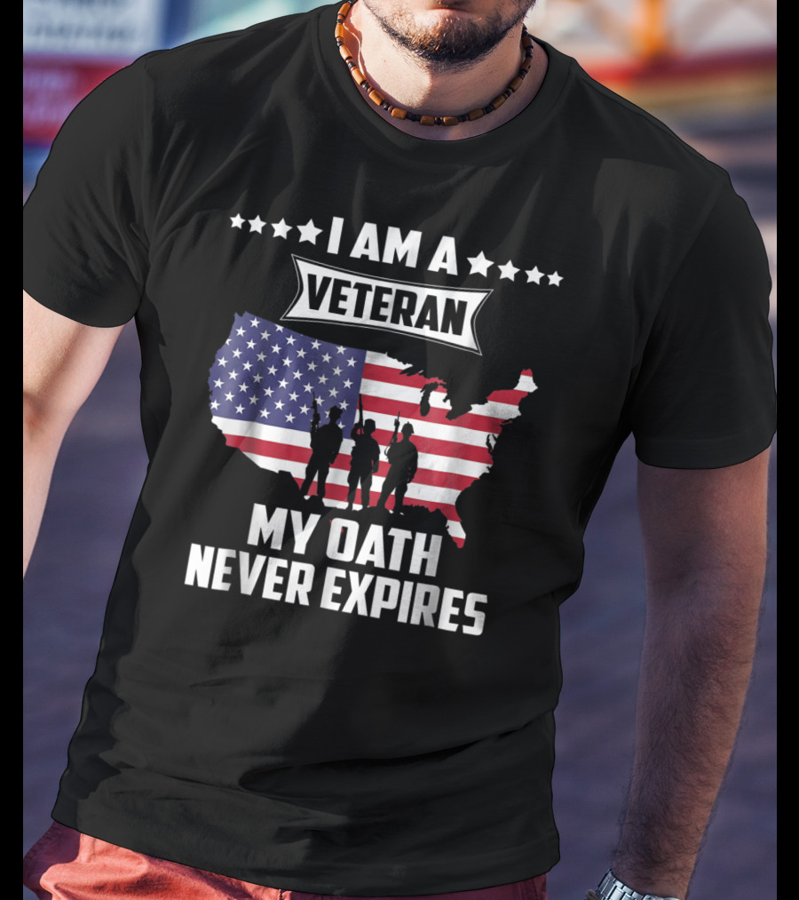 I Am A Veteran My Oath Never Expires USA Map Flag T-Shirt