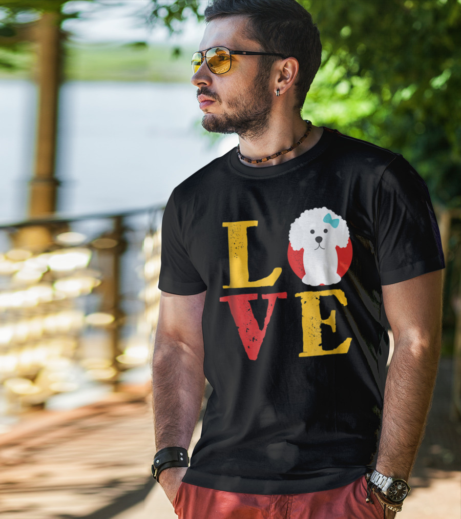 LOVE Bichon Frise Puppy With Blue Bow T-Shirt