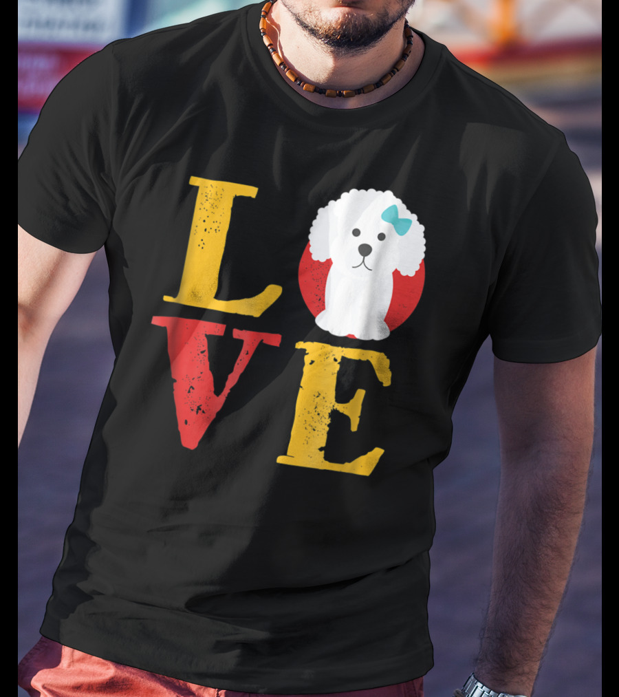 LOVE Bichon Frise Puppy With Blue Bow T-Shirt