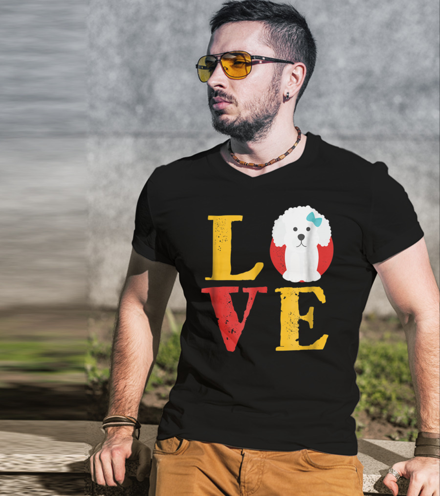 LOVE Bichon Frise Puppy With Blue Bow T-Shirt