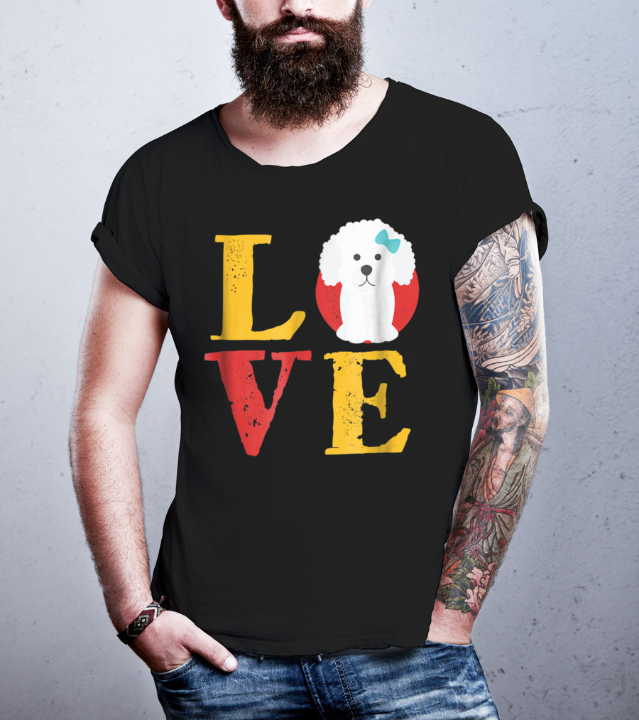 LOVE Bichon Frise Puppy With Blue Bow T-Shirt