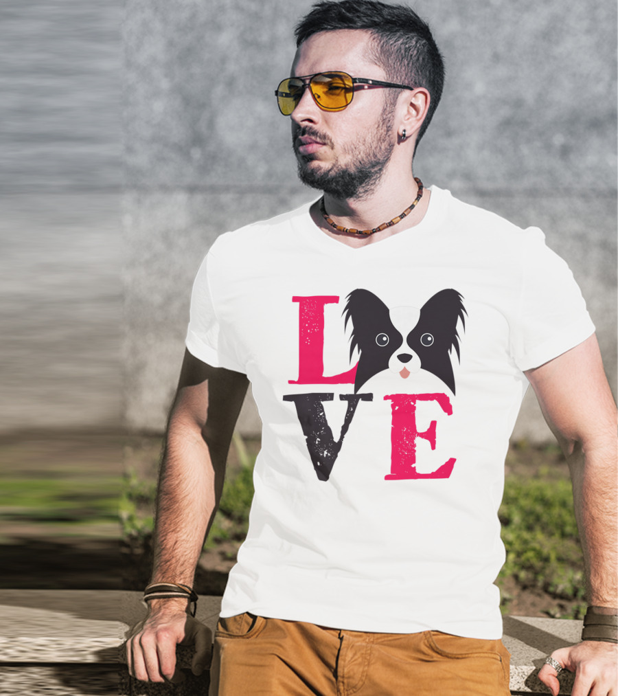 I Love Papillion Puppy Mom And Dad Love Papillon Dog T-Shirt