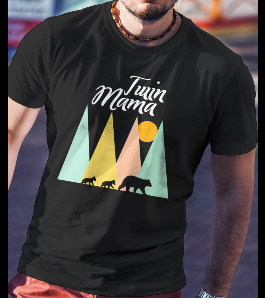 Twin Mama Bear Camping With Cubs In Forest T-Shirt