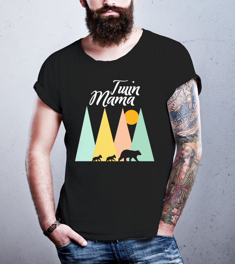 Twin Mama Bear Camping With Cubs In Forest T-Shirt