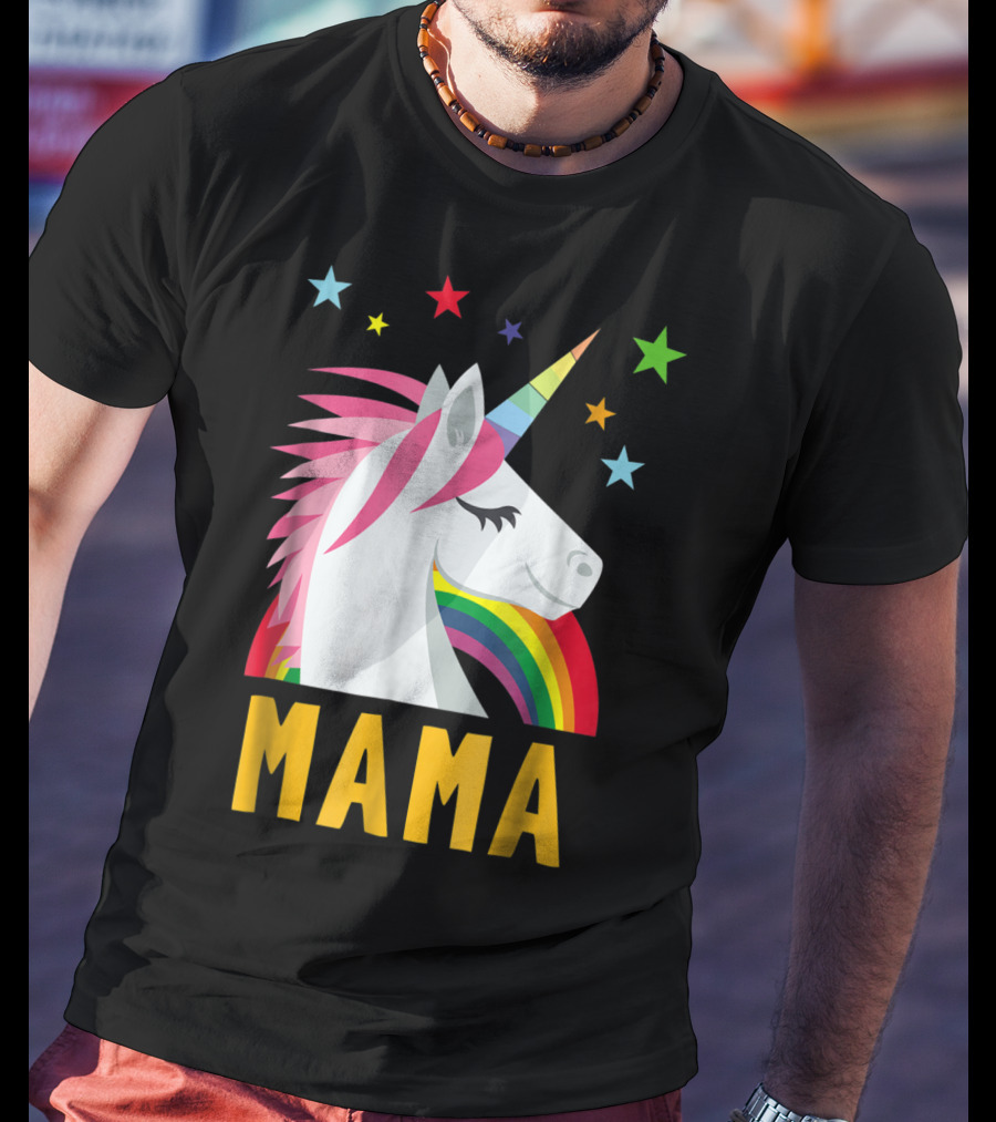 Mama Unicorn Rainbow Star Lovers T-Shirt