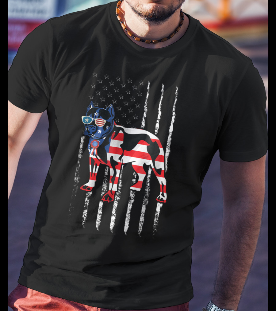 USA Flag Pitbull Dog Patriotic Design For Pitbull Owners78 T-Shirt