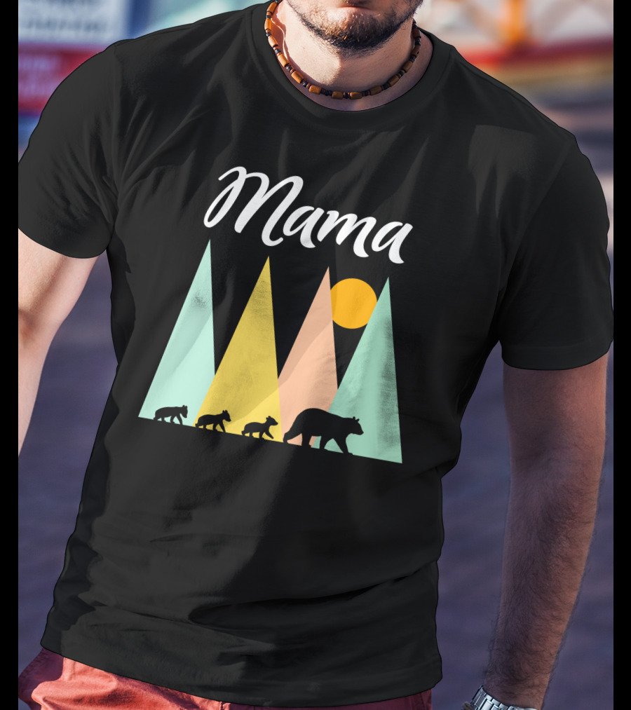 Mama Bear With Three Cubs Camping In The Mountains T-Shirt