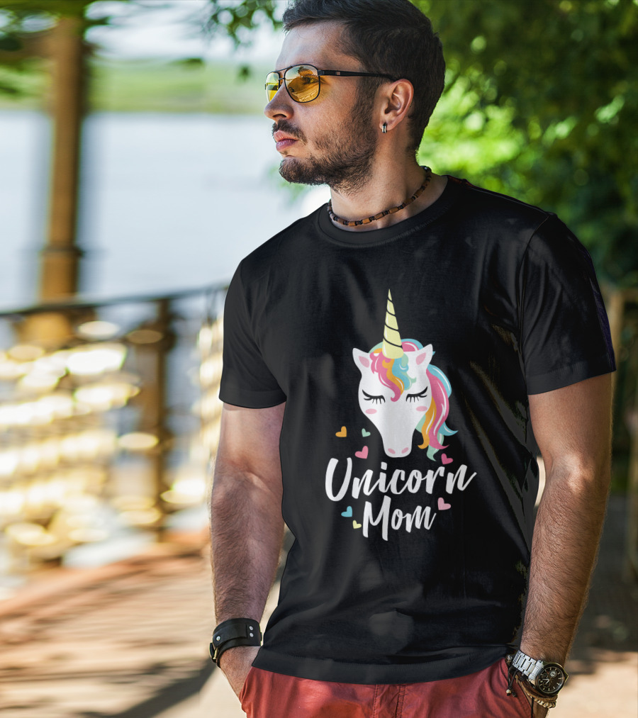 Unicorn Mom Cute Funny Unicorn Colorful Heart T-Shirt