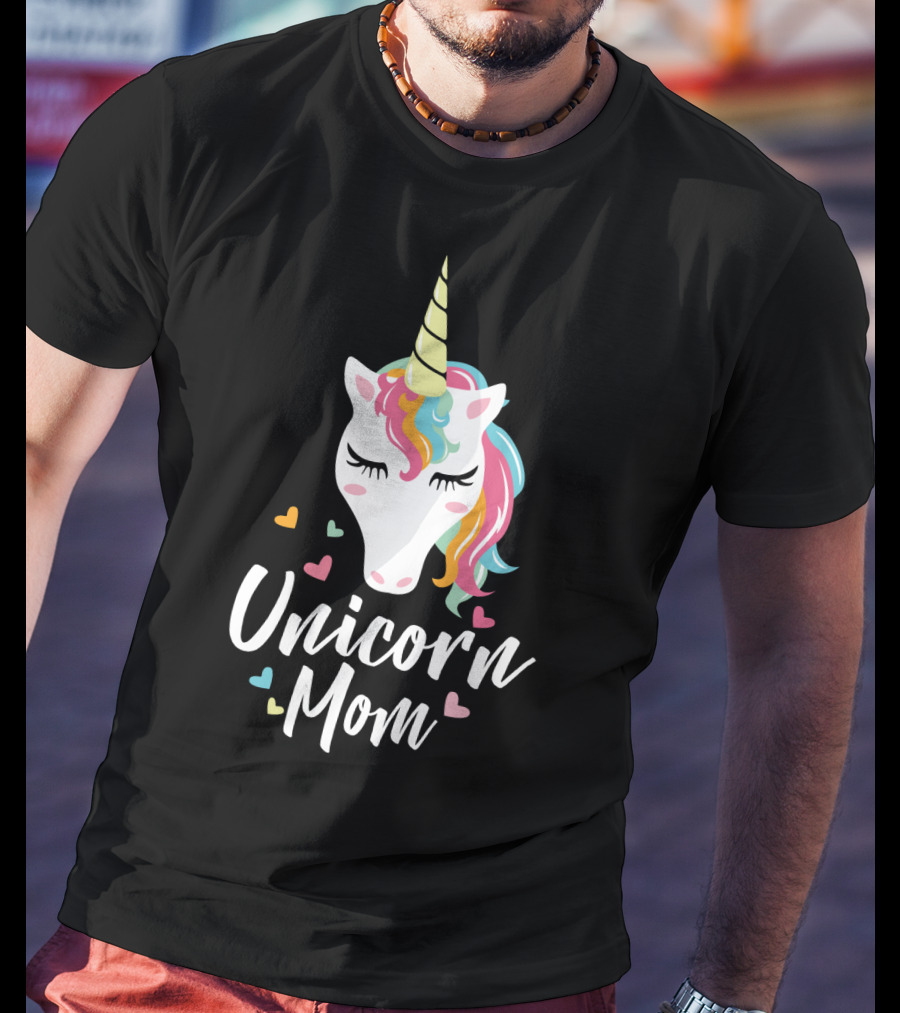 Unicorn Mom Cute Funny Unicorn Colorful Heart T-Shirt