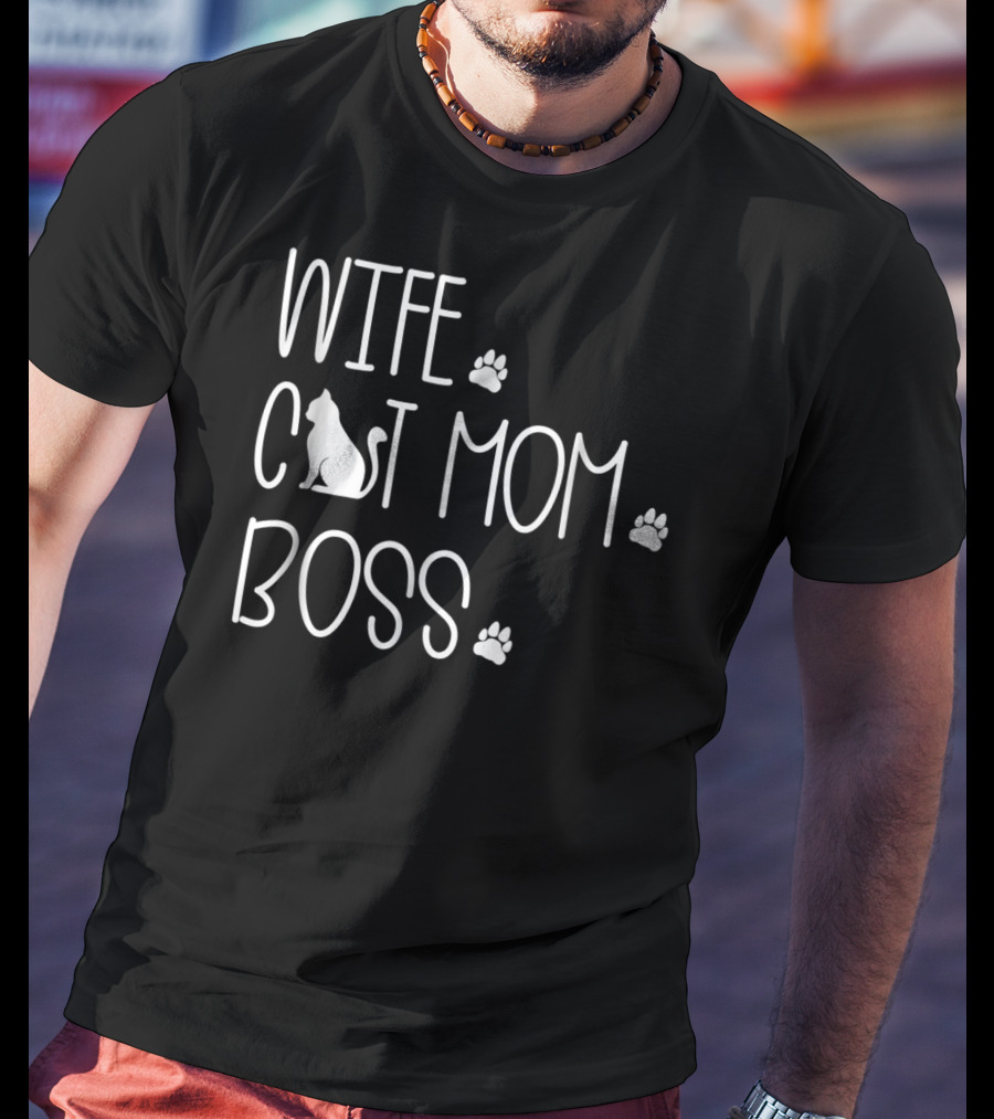 Wife Cat Mom Boss Special For Wife Paw Prints T-Shirt