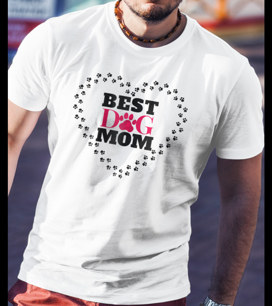 Women BEST DOG MOM Dogmother Heart Paw Prints T-Shirt
