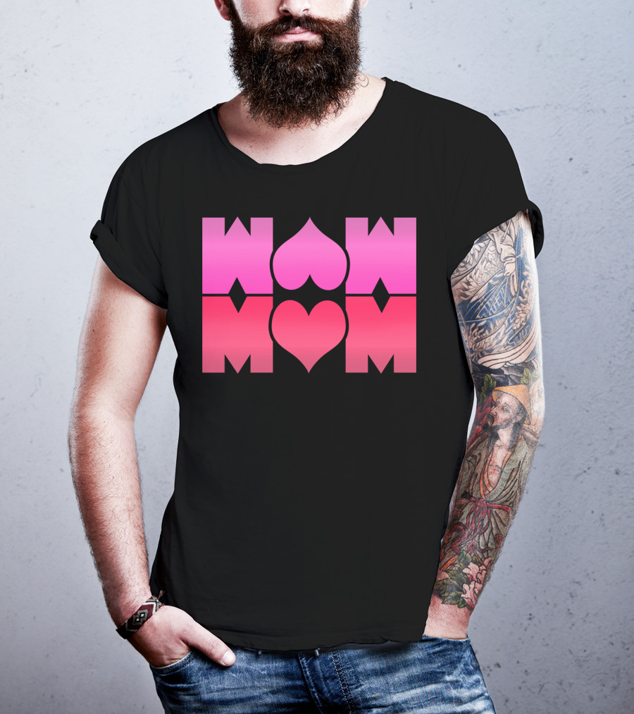 WOW MOM Awesome Super Mommy Pink Heart T-Shirt