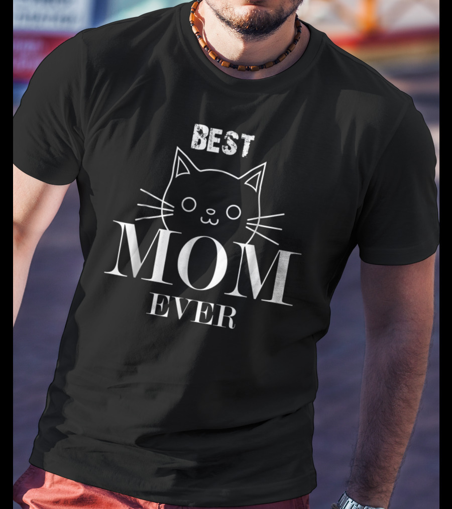 Best Cat Mom Ever With Whiskered Cat Face Design For Ladies96 T-Shirt