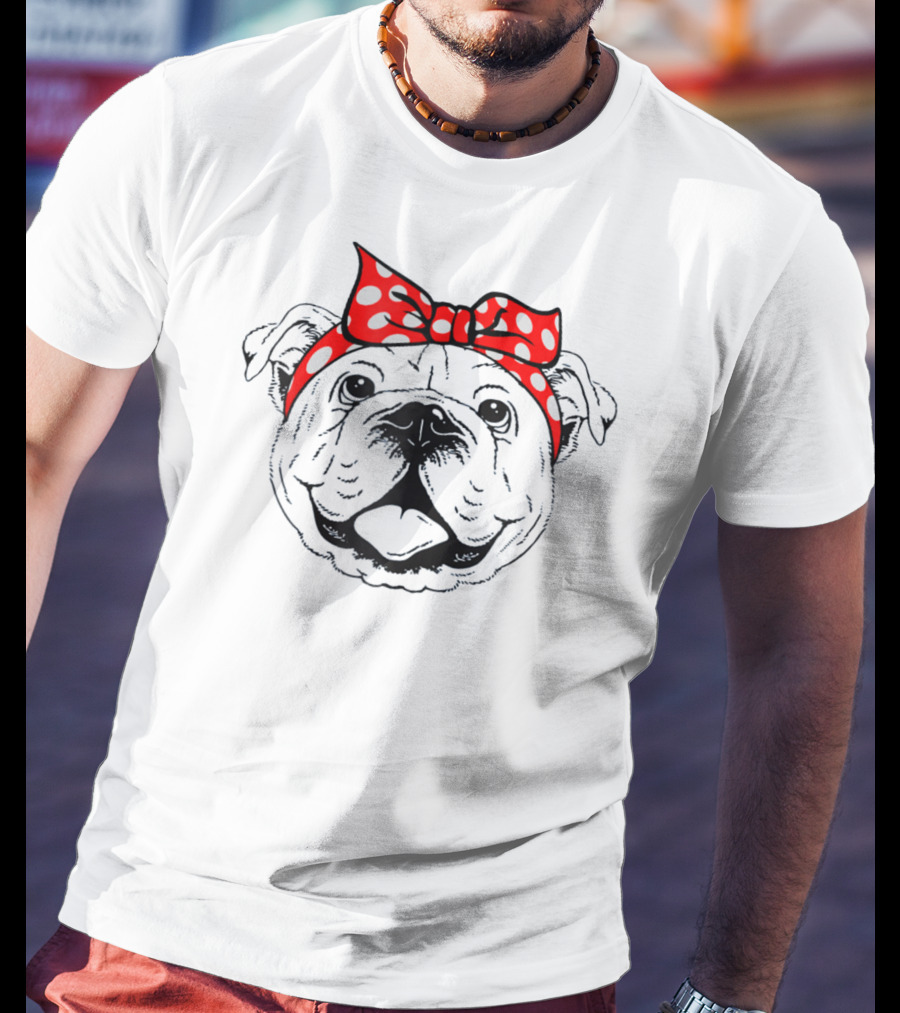 Bulldog Mom Funny Dog Red Polka Dot Bow T-Shirt