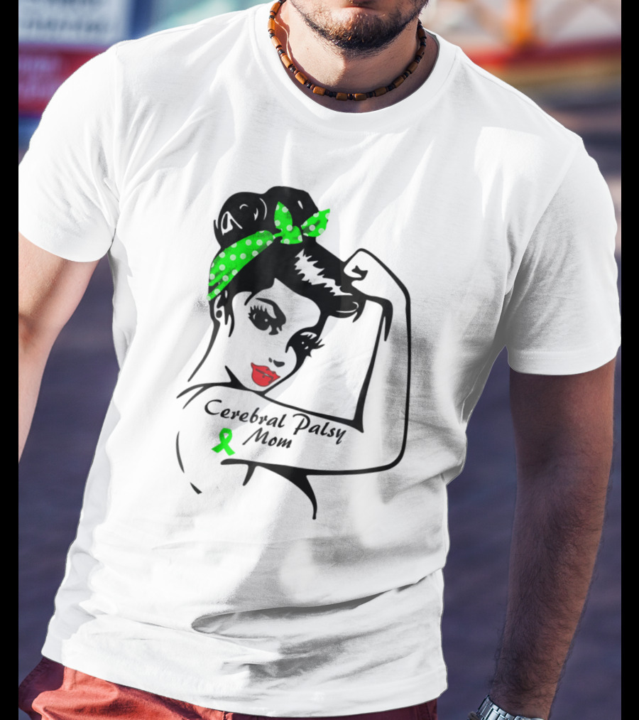 Cerebral Palsy Mom Strong Ribbon Green Polka Dot Bandana T-Shirt
