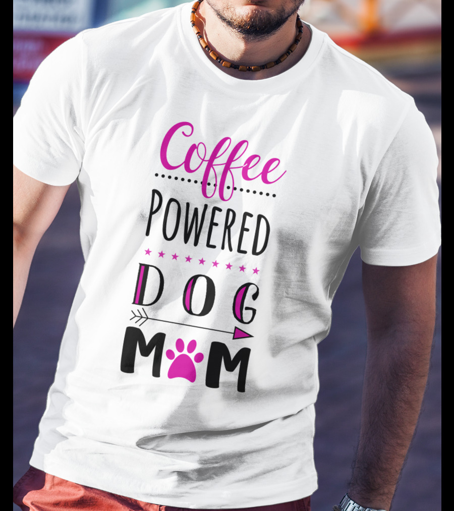 Coffee Powered Dog Mom Paw Print Arrow Stars T-Shirt