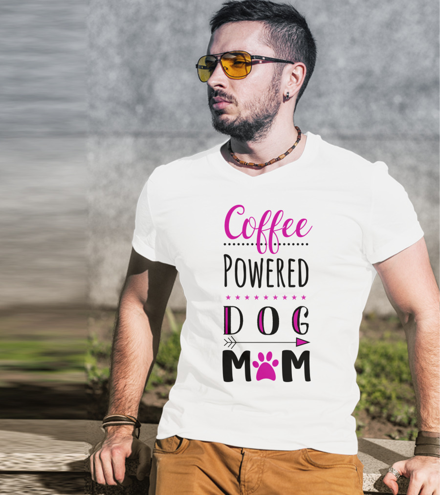 Coffee Powered Dog Mom Paw Print Arrow Stars T-Shirt